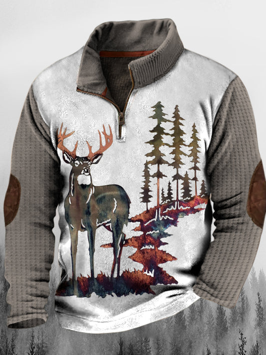 Ανδρική δυτική ελαφρά περπάτημα στο δάσος εκτύπωση stand κολάρο κουμπί φλουδισμένο υπαίθριο