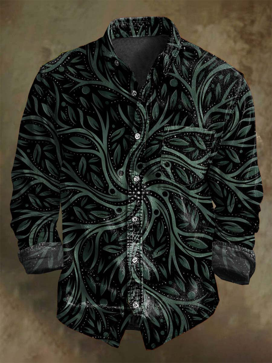 Retro Swirl Εκτύπωση περίπτωση μακριά μανίκι πουκάμισα