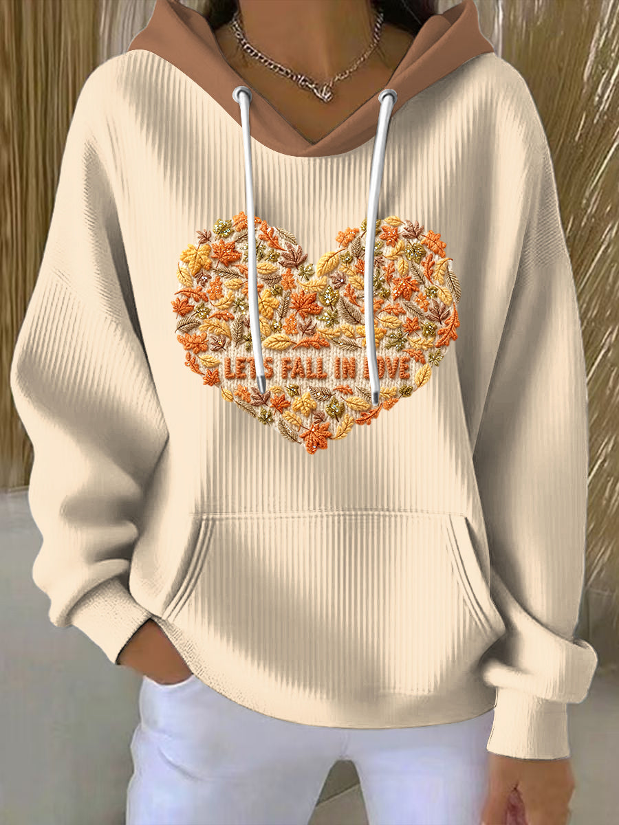Women's Thanksgiving Maple Leaf Heart-Print Casual Hoodie