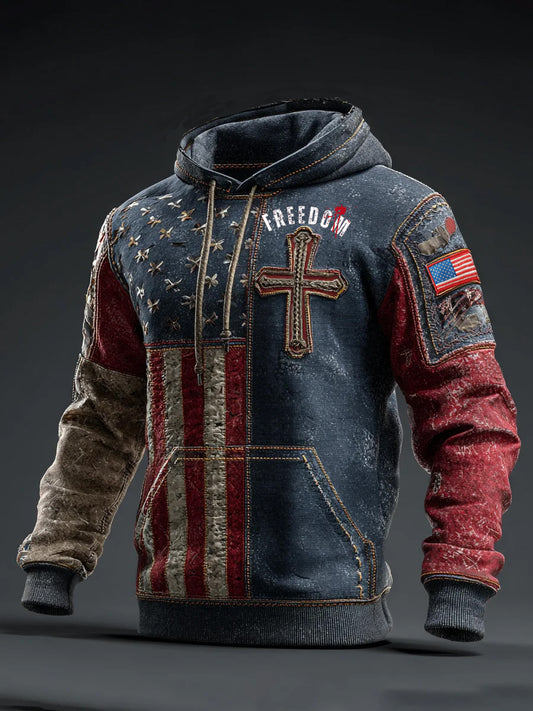 Ανδρικά "Ελευθερία δεν είναι δωρεάν" αμερικανική σημαία εκτύπωση Casual μακριά μανίκι μούστου