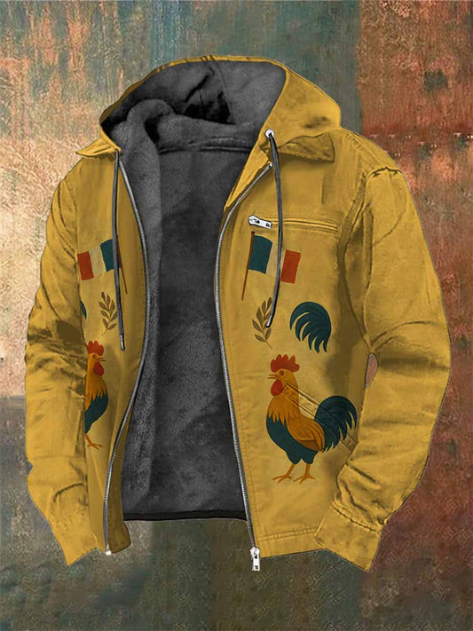 Manteau À Capuche Vintage Γαλλικός Κόκορας Imprimé