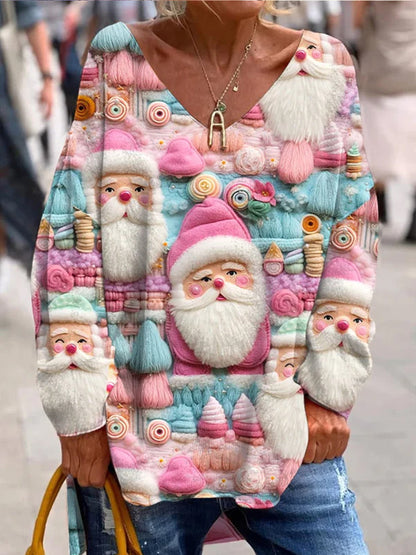 Retro Χριστούγεννα διασκέδαση και χαριτωμένο τυπωμένο μοντέρνο πλήρωμα λαιμό κορυφαίο