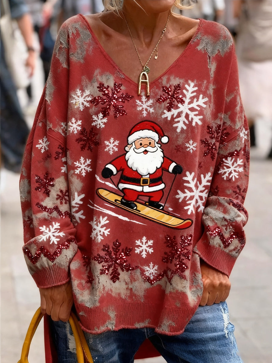 Γυναικείο Vintage Χριστούγεννα Τέχνη Εκτύπωση Άνετο πλεκτό κορυφή