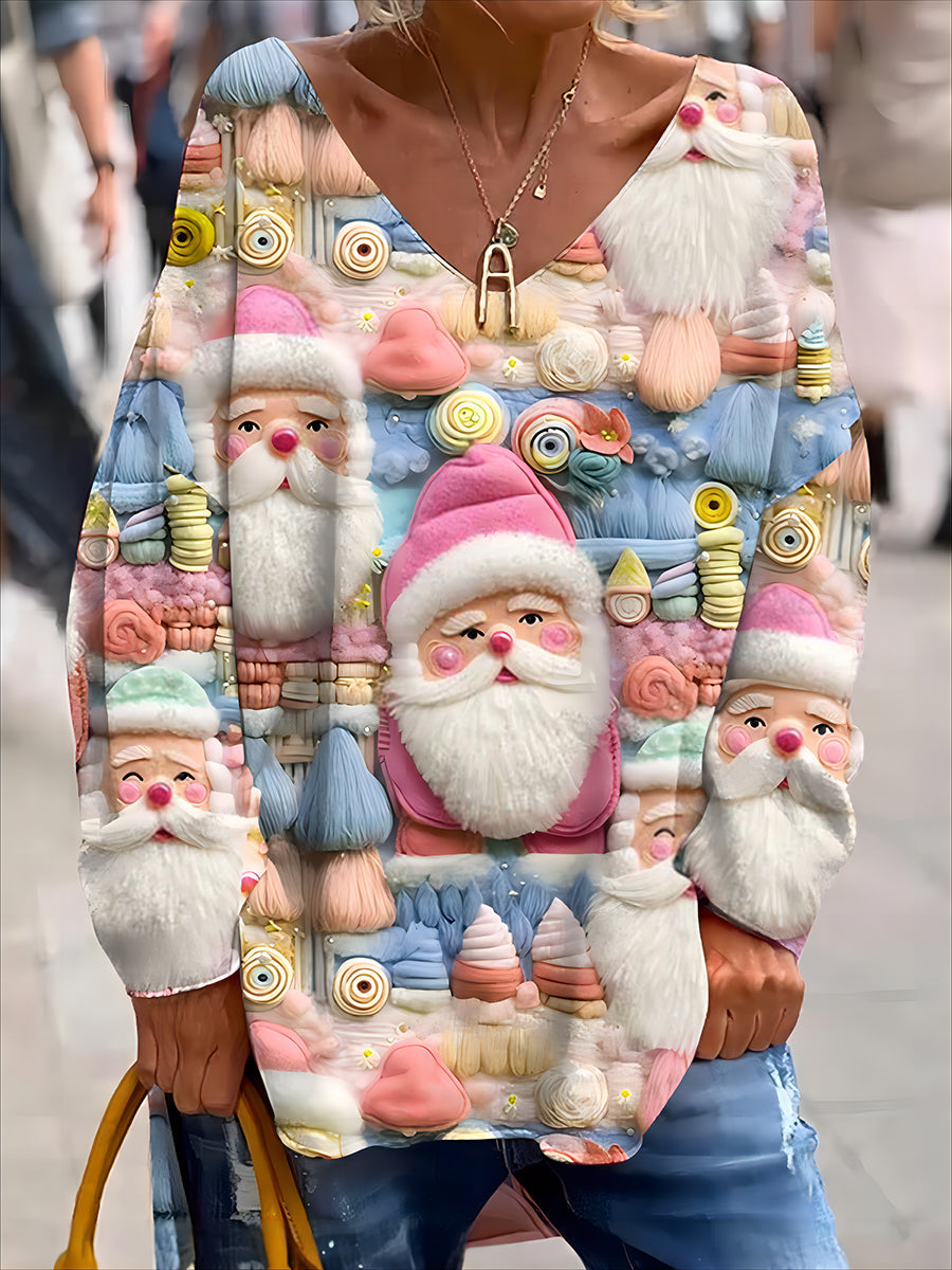 Retro Χριστούγεννα διασκέδαση και χαριτωμένο τυπωμένο μοντέρνο πλήρωμα λαιμό κορυφαίο