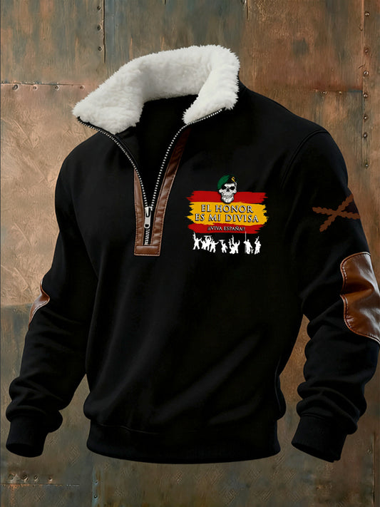 Ανδρικά Retro μόδα περιστασιακό μισό-Zip Φούτερ με γούνα γιακάρο