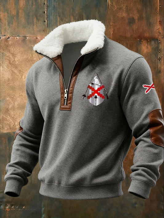 Ανδρικά Retro μόδα περιστασιακό μισό-Zip Φούτερ με γούνα γιακάρο