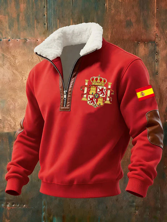 Ανδρικά Retro μόδα περιστασιακό μισό-Zip Φούτερ με γούνα γιακάρο