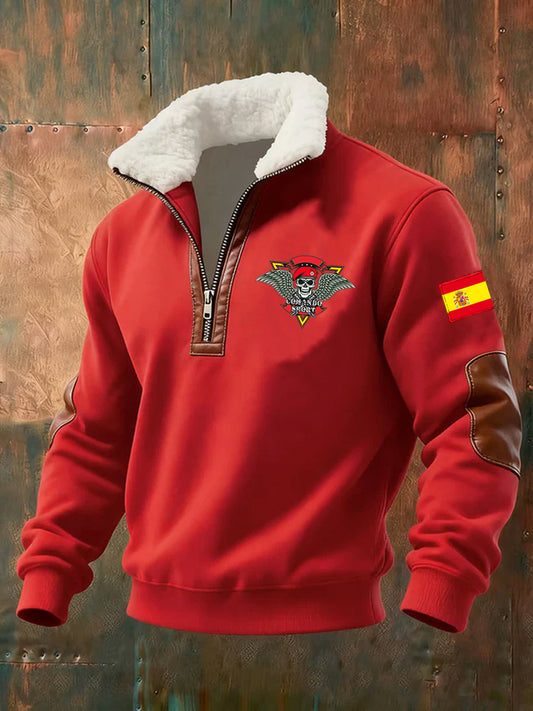 Ανδρικά Retro μόδα περιστασιακό μισό-Zip Φούτερ με γούνα γιακάρο