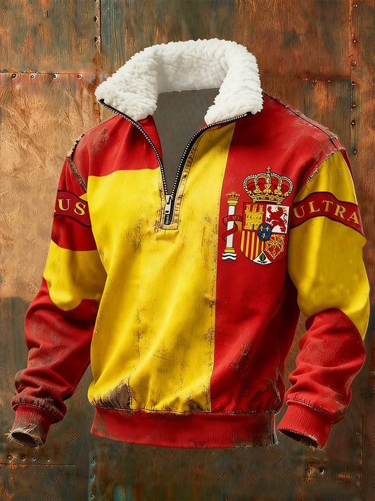 Ανδρικά Retro μόδα περιστασιακό μισό-Zip Φούτερ με γούνα γιακάρο