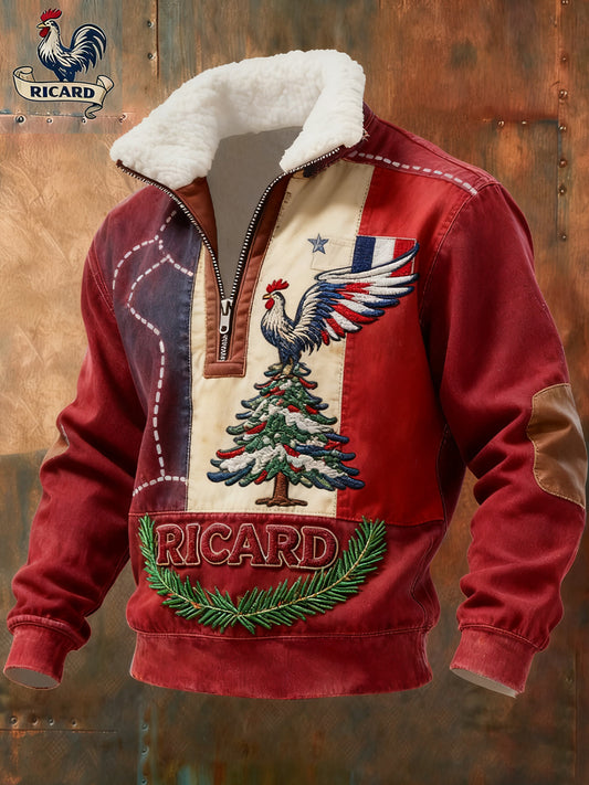 Ανδρικά Vintage γαλλική σημαία Ricard Casual Zip-Up γούνα κολάρο