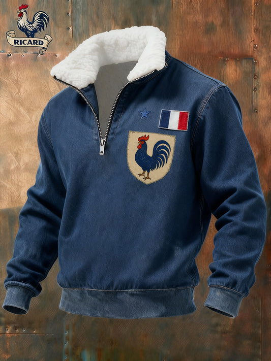 Ανδρικά Vintage γαλλική σημαία Ricard Casual Zip-Up γούνα κολάρο