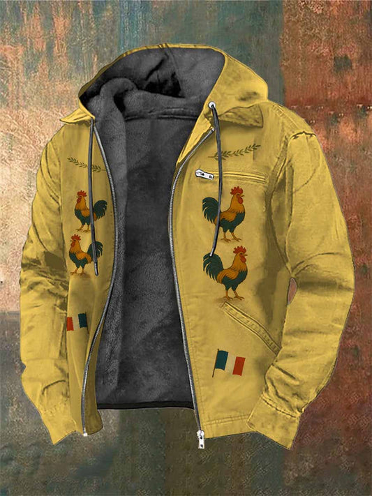 Manteau À Capuche Vintage Γαλλικός Κόκορας Imprimé