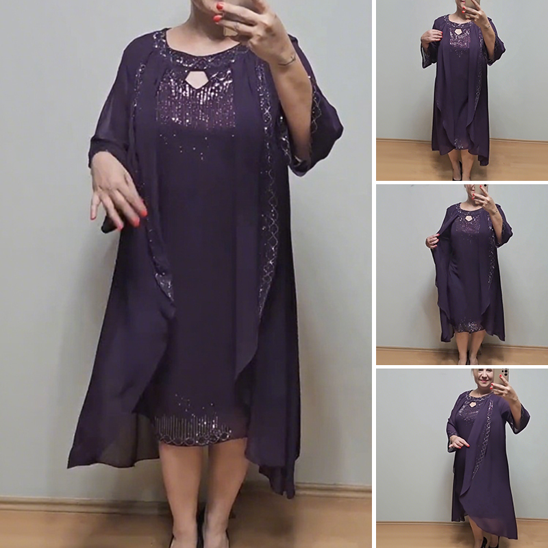 Κομψό και ριχτό γυναικείο φόρεμα δύο τεμαχίων με πούλιες