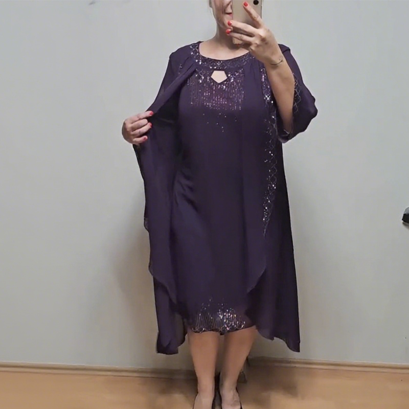 Κομψό και ριχτό γυναικείο φόρεμα δύο τεμαχίων με πούλιες