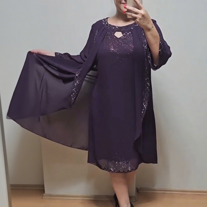 Κομψό και ριχτό γυναικείο φόρεμα δύο τεμαχίων με πούλιες