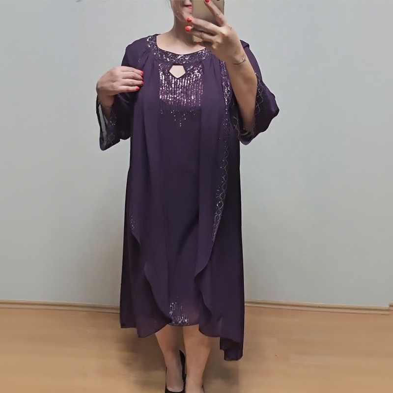 Κομψό και ριχτό γυναικείο φόρεμα δύο τεμαχίων με πούλιες