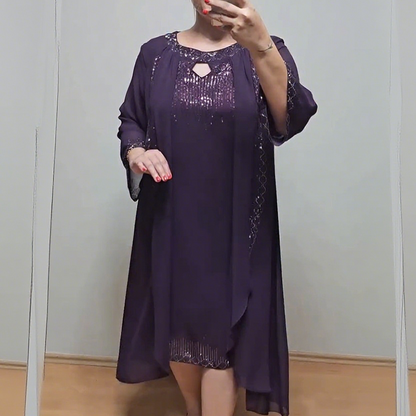 Κομψό και ριχτό γυναικείο φόρεμα δύο τεμαχίων με πούλιες