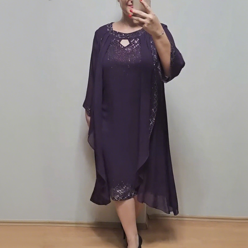 Κομψό και ριχτό γυναικείο φόρεμα δύο τεμαχίων με πούλιες