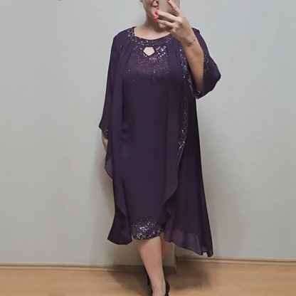 Κομψό και ριχτό γυναικείο φόρεμα δύο τεμαχίων με πούλιες