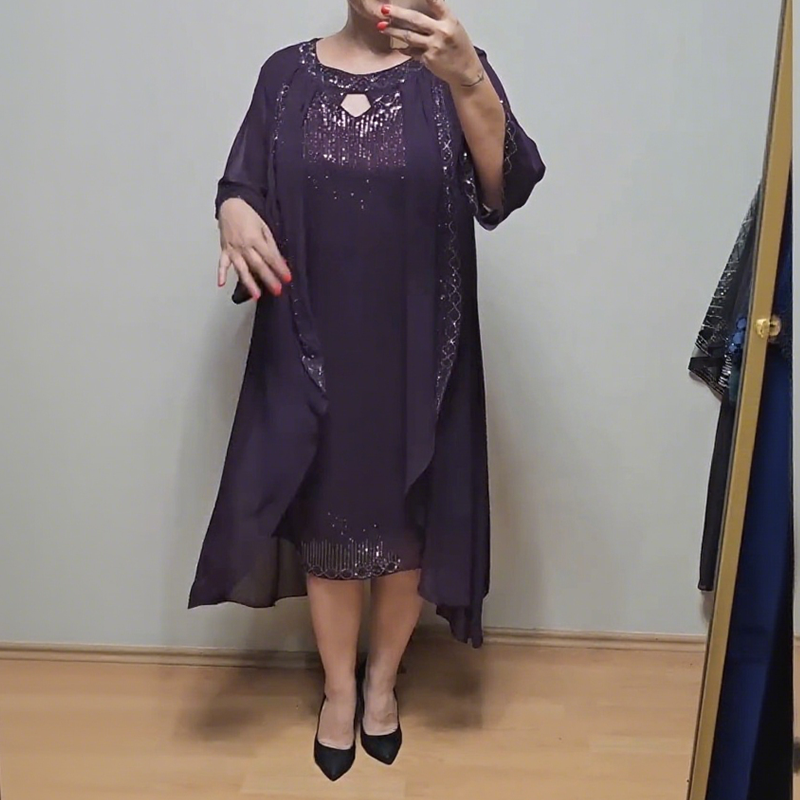 Κομψό και ριχτό γυναικείο φόρεμα δύο τεμαχίων με πούλιες