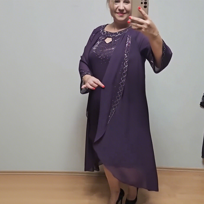 Κομψό και ριχτό γυναικείο φόρεμα δύο τεμαχίων με πούλιες