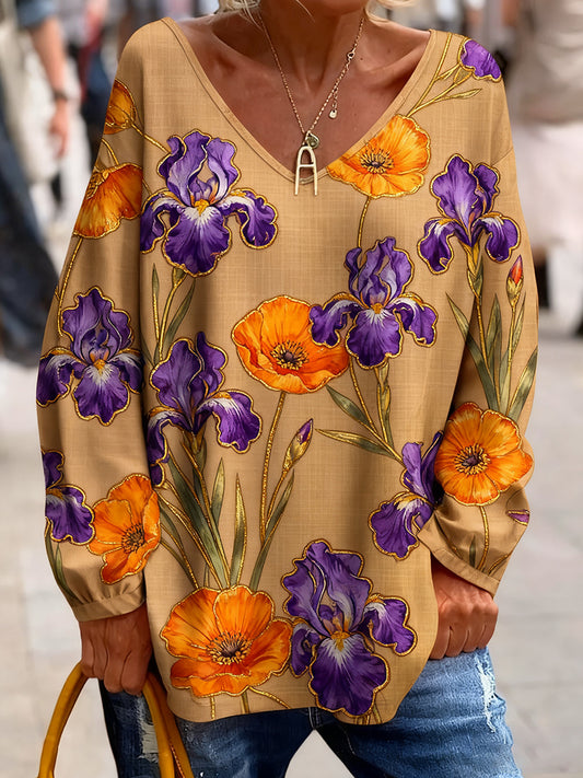 Γυναικείο Vintage Bohemian Floral Τέχνη Εκτύπωση άνετο πουλόβερ κορυφαίο