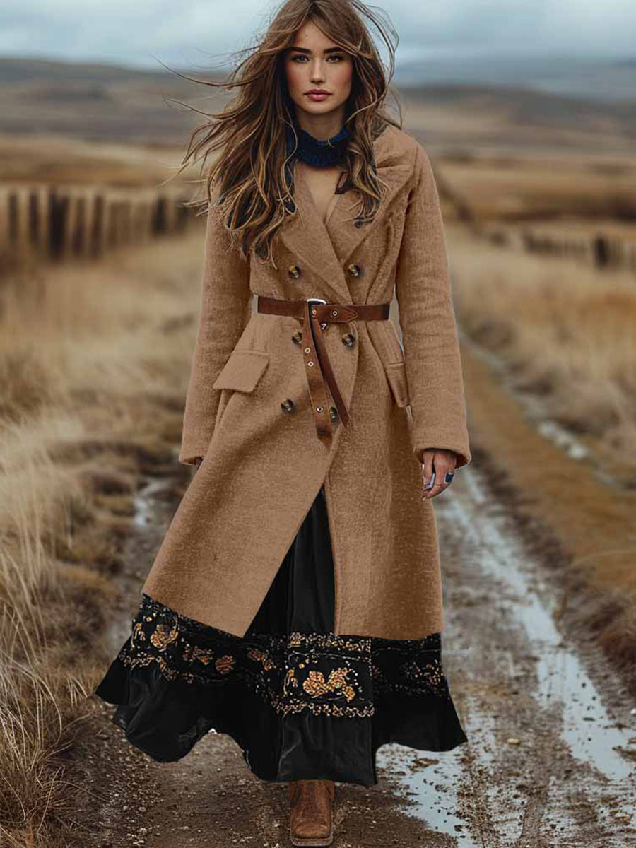 Γυναικείο Ρέτρο Μποέμ διπλό σπασμένο φθινόπωρο και χειμερινό μαλλί παλτό