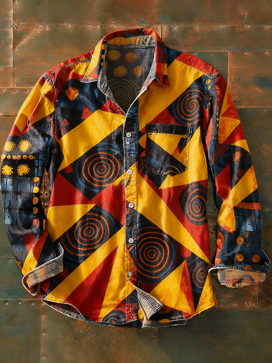 Ανδρικά Retro Αφηρημένη Τέχνη Εκτύπωση περίπτωση μακριά μανίκι πουκάμιση