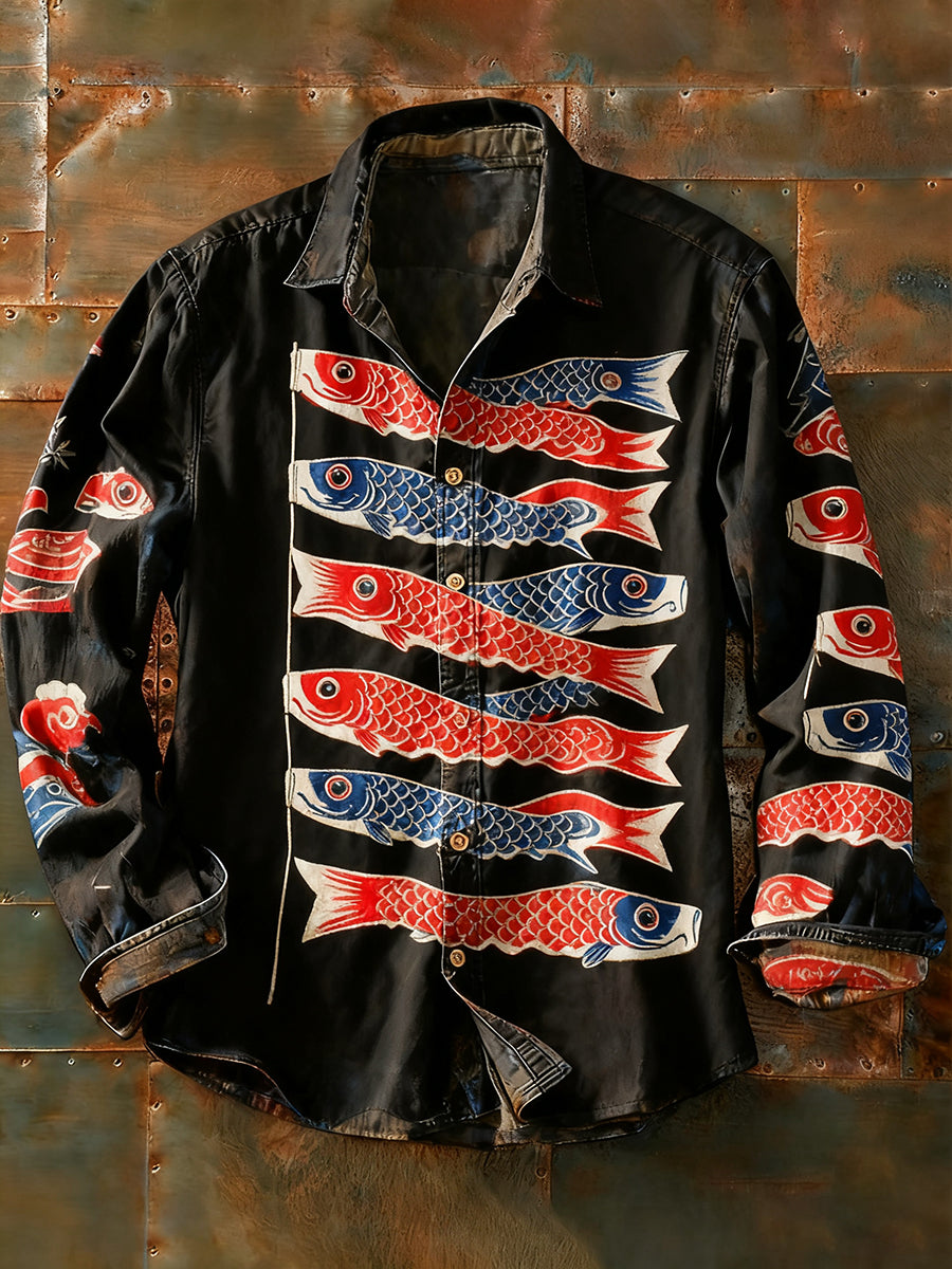 Ανδρικά Retro Αφηρημένη Τέχνη Εκτύπωση περίπτωση μακριά μανίκι πουκάμιση