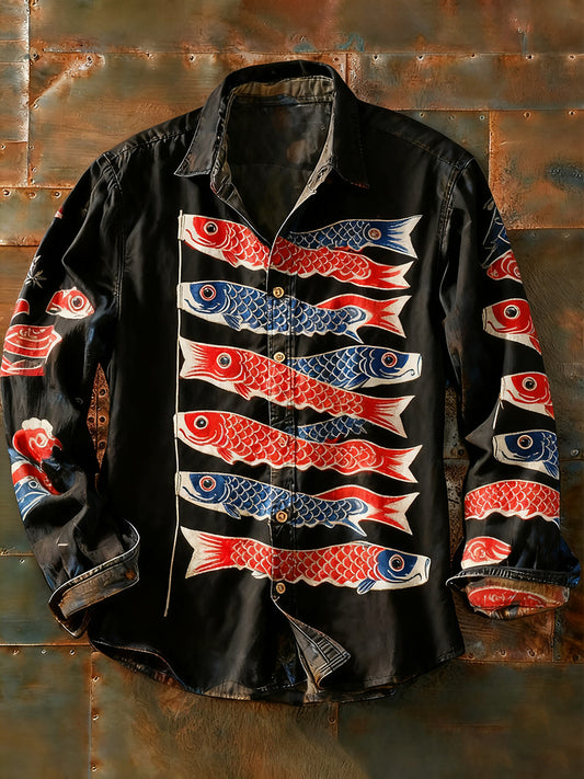 Ανδρικά Retro Αφηρημένη Τέχνη Εκτύπωση περίπτωση μακριά μανίκι πουκάμιση