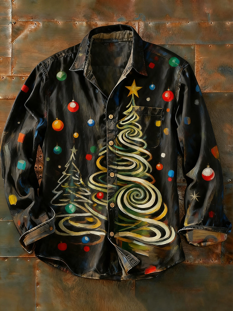 Ανδρικά Retro Αφηρημένη Τέχνη Εκτύπωση περίπτωση μακριά μανίκι πουκάμιση