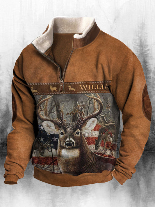 Ανδρικά Retro Western Εκτύπωση ψηλό λαιμό μισό Zip μακριά μανίκι πάνω από το κορυφαίο