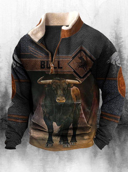 Ανδρικά Retro Western Εκτύπωση ψηλό λαιμό μισό Zip μακριά μανίκι πάνω από το κορυφαίο