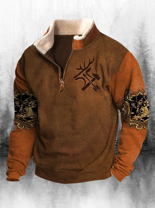 Ανδρικά Retro Western Εκτύπωση ψηλό λαιμό μισό Zip μακριά μανίκι πάνω από το κορυφαίο