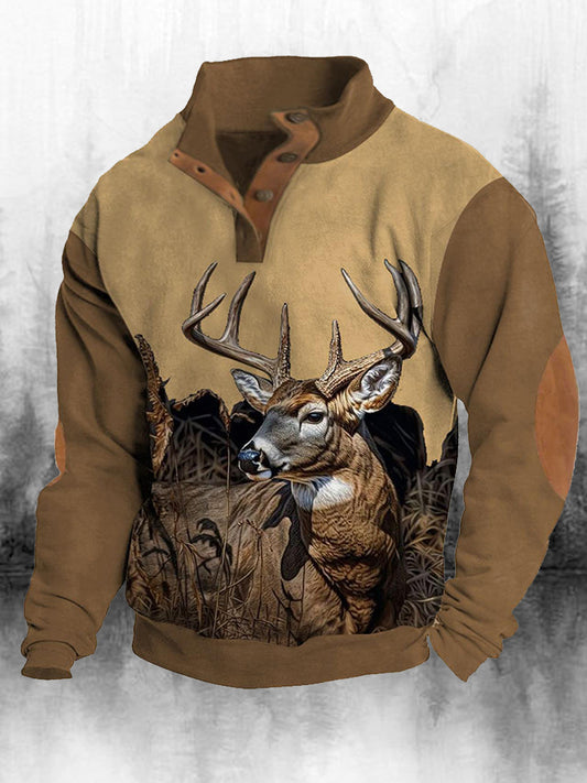 Ανδρικά Retro Western Εκτύπωση Χαλαρή 4 κουμπί κουμπί λαιμό μακριά μανίκι κορυφαίο