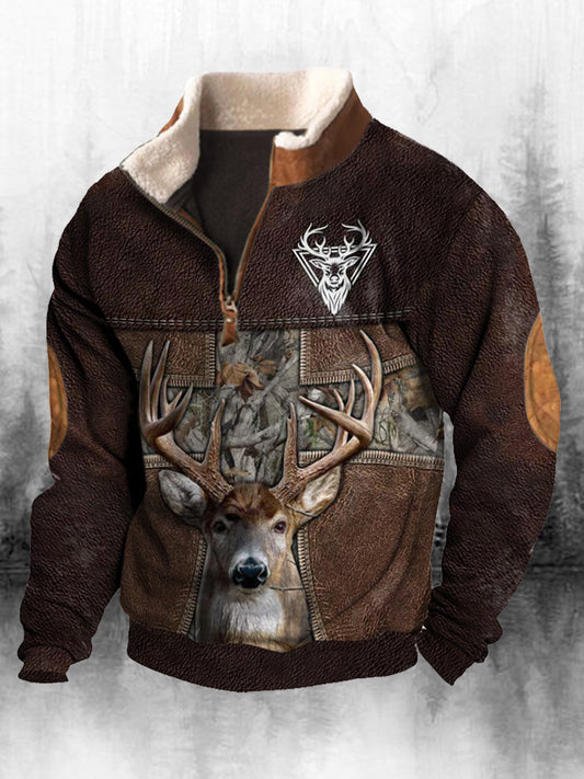 Ανδρικά Retro Western Εκτύπωση ψηλό λαιμό μισό Zip μακριά μανίκι πάνω από το κορυφαίο