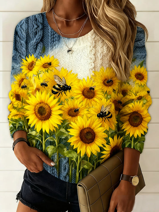 Γυναικείο Vintage Floral Τέχνη Εκτύπωση περιστασιακό πουλόβερ άνεσης