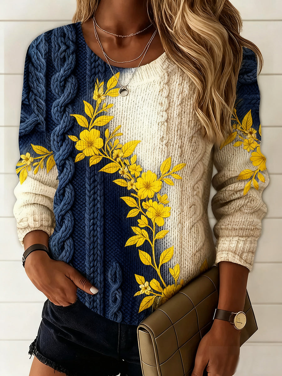 Γυναικείο Vintage Floral Τέχνη Εκτύπωση περιστασιακό πουλόβερ άνεσης