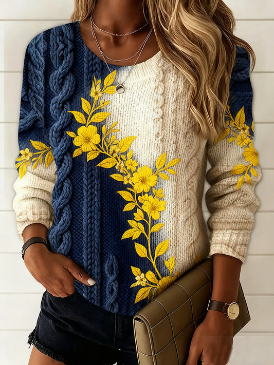 Γυναικείο Vintage Floral Τέχνη Εκτύπωση περιστασιακό πουλόβερ άνεσης