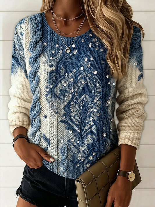 Γυναικείο Vintage Floral Τέχνη Εκτύπωση περιστασιακό πουλόβερ άνεσης