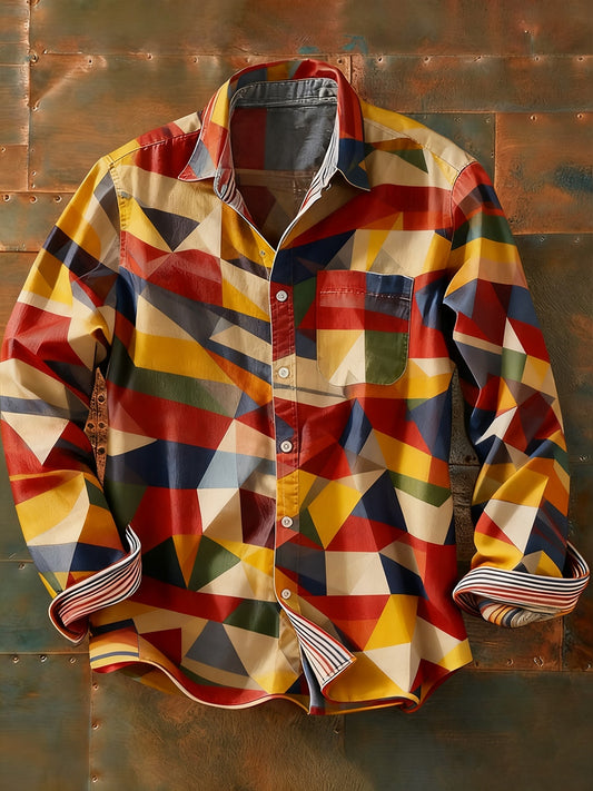 Ανδρικά Retro Αφηρημένη Τέχνη Εκτύπωση περίπτωση μακριά μανίκι πουκάμιση