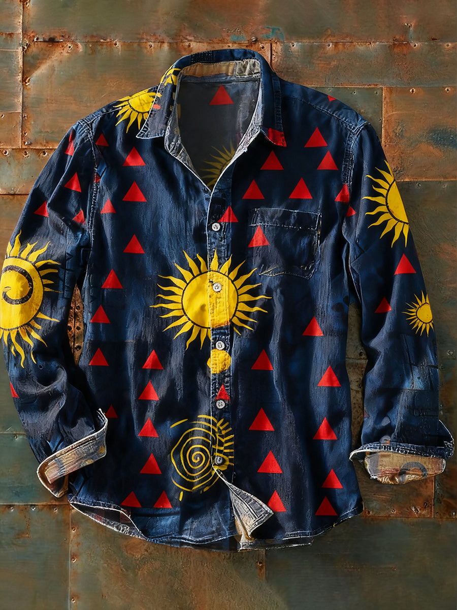 Ανδρικά Retro Αφηρημένη Τέχνη Εκτύπωση περίπτωση μακριά μανίκι πουκάμιση