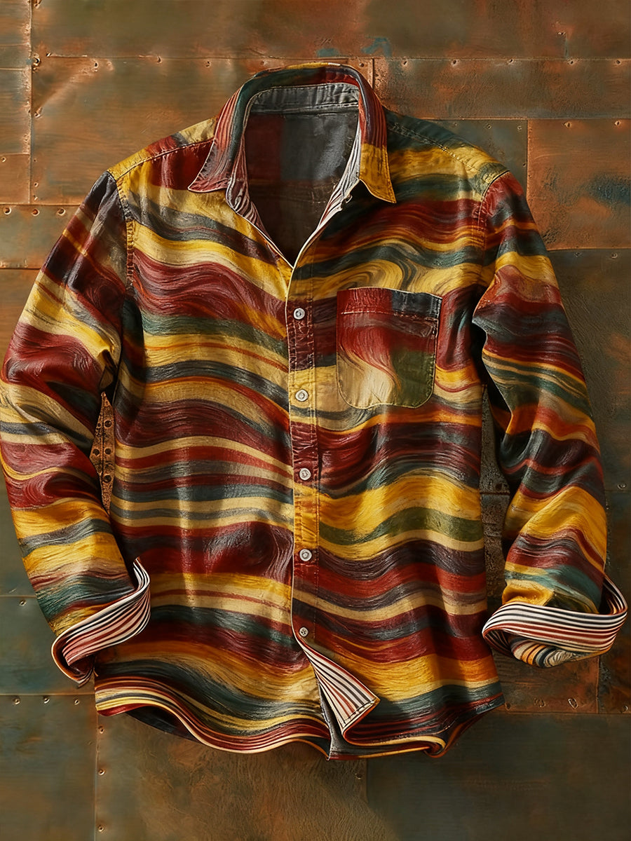 Ανδρικά Retro Αφηρημένη Τέχνη Εκτύπωση περίπτωση μακριά μανίκι πουκάμιση