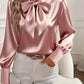 Γυναικείο ρετρο μακριά μανίκια Bow-Tie Satin μπλούζα