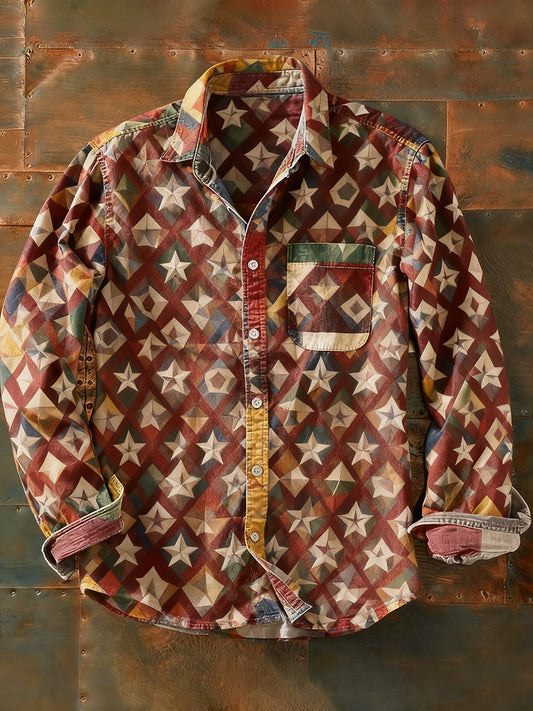 Ανδρικά Retro Αφηρημένη Τέχνη Εκτύπωση περίπτωση μακριά μανίκι πουκάμιση