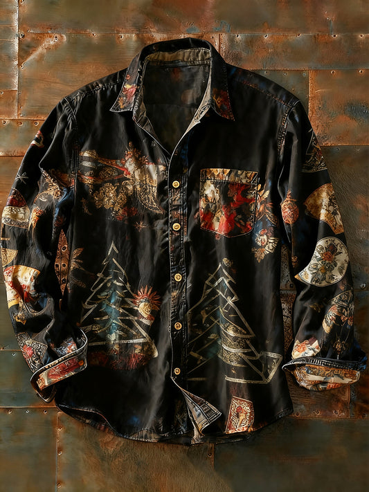 Ανδρικά Retro Αφηρημένη Τέχνη Εκτύπωση περίπτωση μακριά μανίκι πουκάμιση