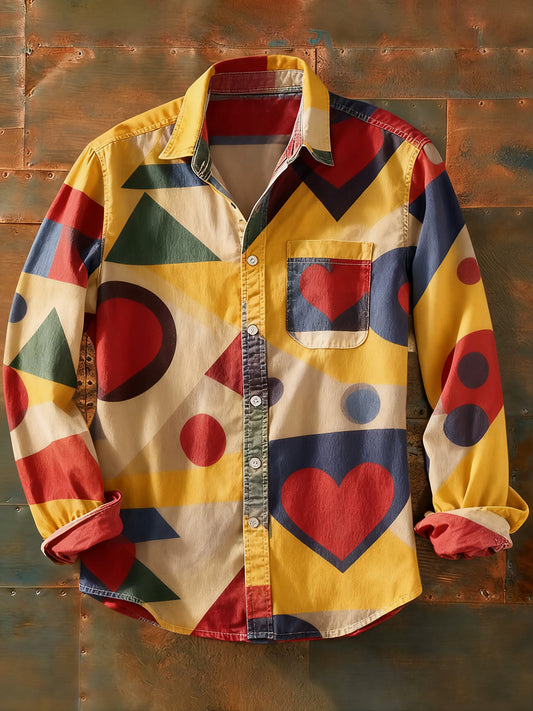 Ανδρικά Retro Αφηρημένη Τέχνη Εκτύπωση περίπτωση μακριά μανίκι πουκάμιση