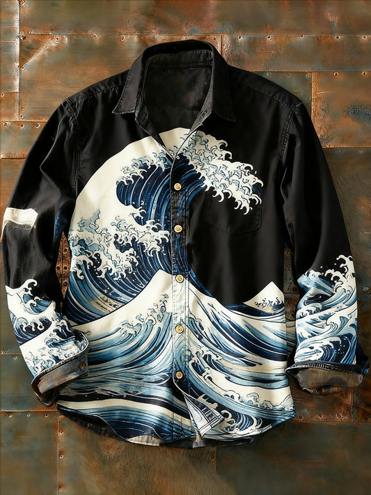 Ανδρικά Retro Αφηρημένη Τέχνη Εκτύπωση περίπτωση μακριά μανίκι πουκάμιση