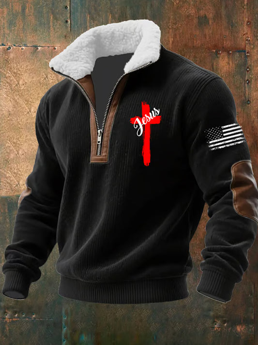 Ανδρικά ρετρο καλλιτεχνική πίστη Casual Παχύ Φούτερ με γούνα γιακάρο