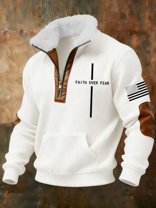 Ανδρικά ρετρο καλλιτεχνική πίστη Casual Παχύ Φούτερ με γούνα γιακάρο